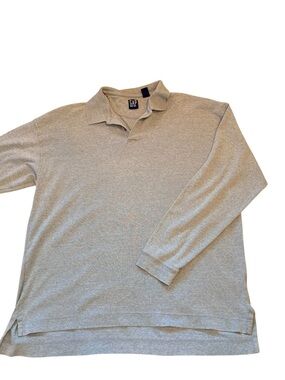 GAP Men's Heather Light Gray Long-Sleeve Jersey Polo